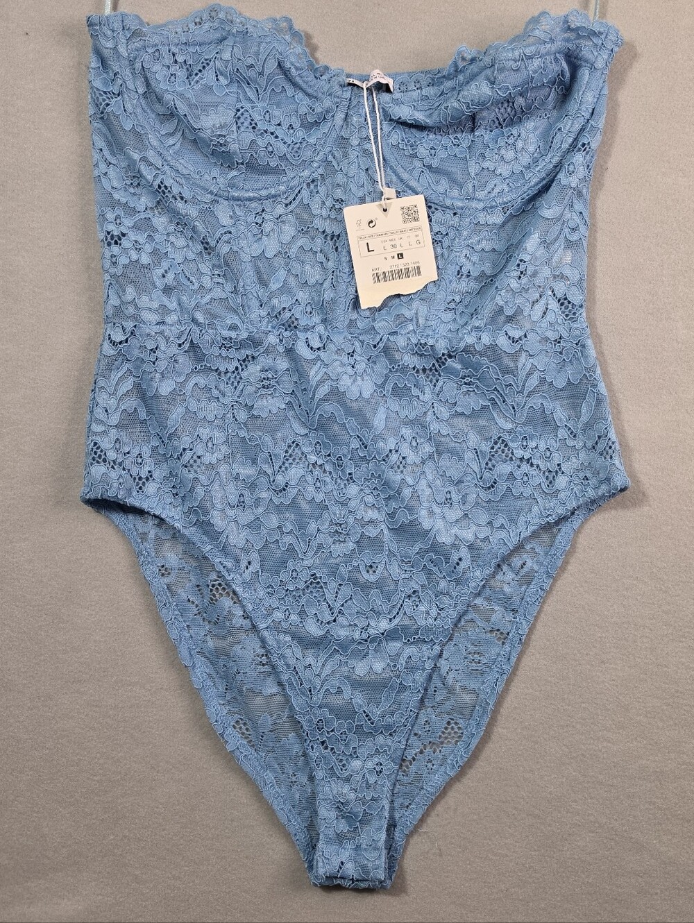 ZARA Light Blue Lace Bodysuit Large